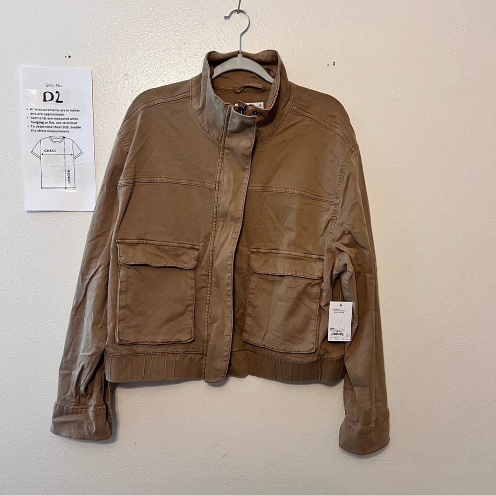 Tan Utility Jacket Relaxed Fit Stand-Up Collar